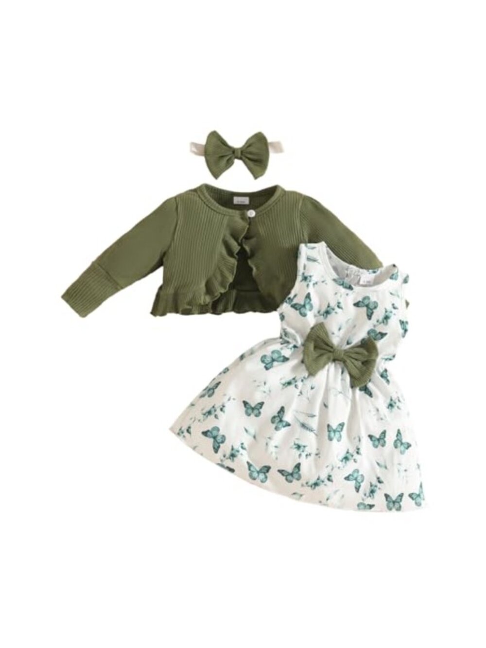 Toddler Baby Girls Floral Dress and Velvet Cardigan Set with Headband